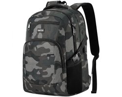 SnelShoppen - Rugzak voor Heren Zwart Camo 15.6 inch, Waterdichte Laptop Rugzak, Dagrugzak, Casual Rugtas, School, Werk, Reizen