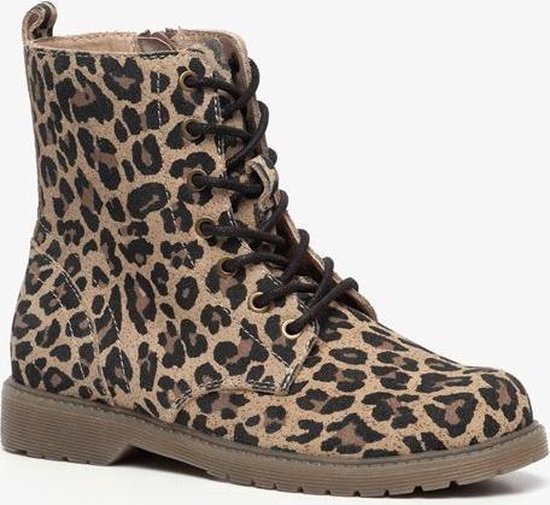 TwoDay leren meisjes leopard veterboots - Bruin - Maat 38 | bol.com