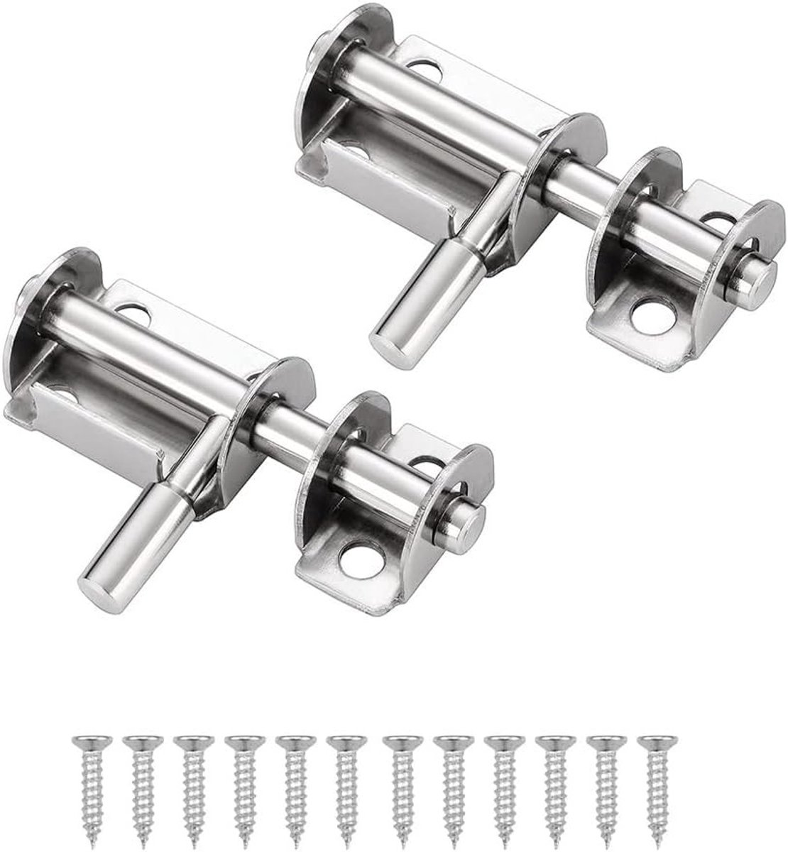 Set van 2 Kleine Schuifsloten voor Tuindeuren en Toiletten | Miniatuur Deurscharnieren met 12 Schroeven voor Houten Poorten van RVS (Zilver)