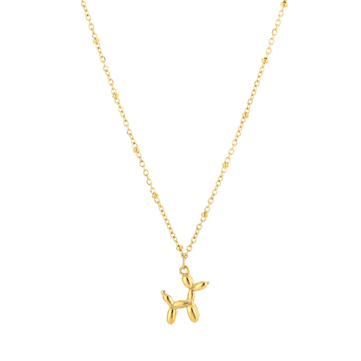 Modieuze Roestvrij Stalen Ketting - Fijne Ketting met Unieke Ballon Dog Bedel - Stainless Steel Sieraad - Goud