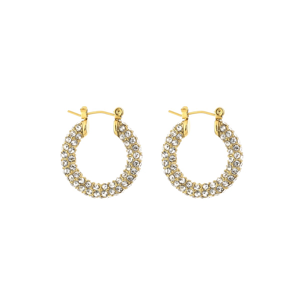 Stainless Steel Full Pavé Crystal Hoops – Luxe Strass Oorringen 2,5 cm – RVS - Goud