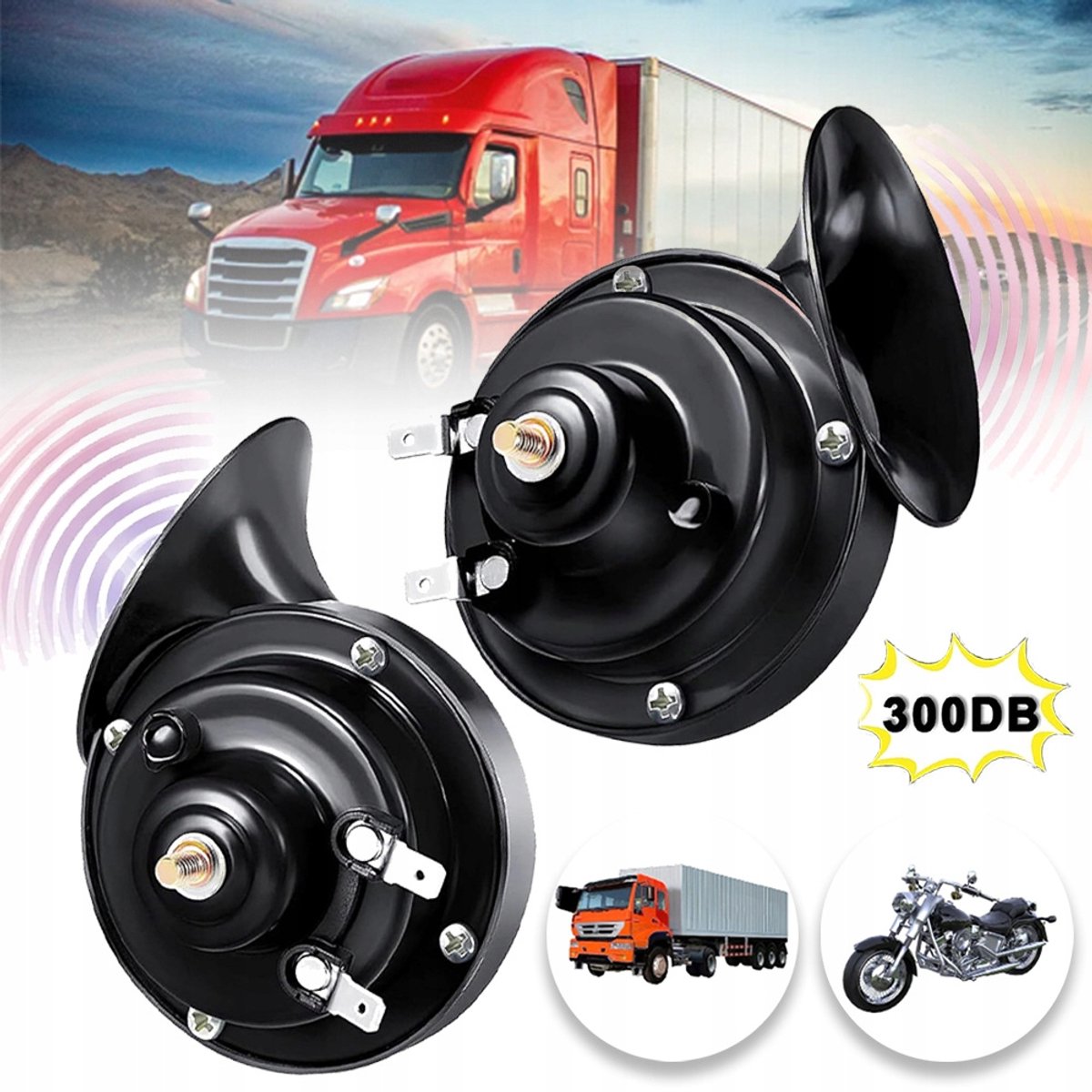 Dubbele 12V Luchthoorn Set 120 dB Met Slakkenhuis Ontwerp - Waterdicht, Luid En Helder Geluid - Voor Auto's, Vrachtwagens En Motoren - Zwart