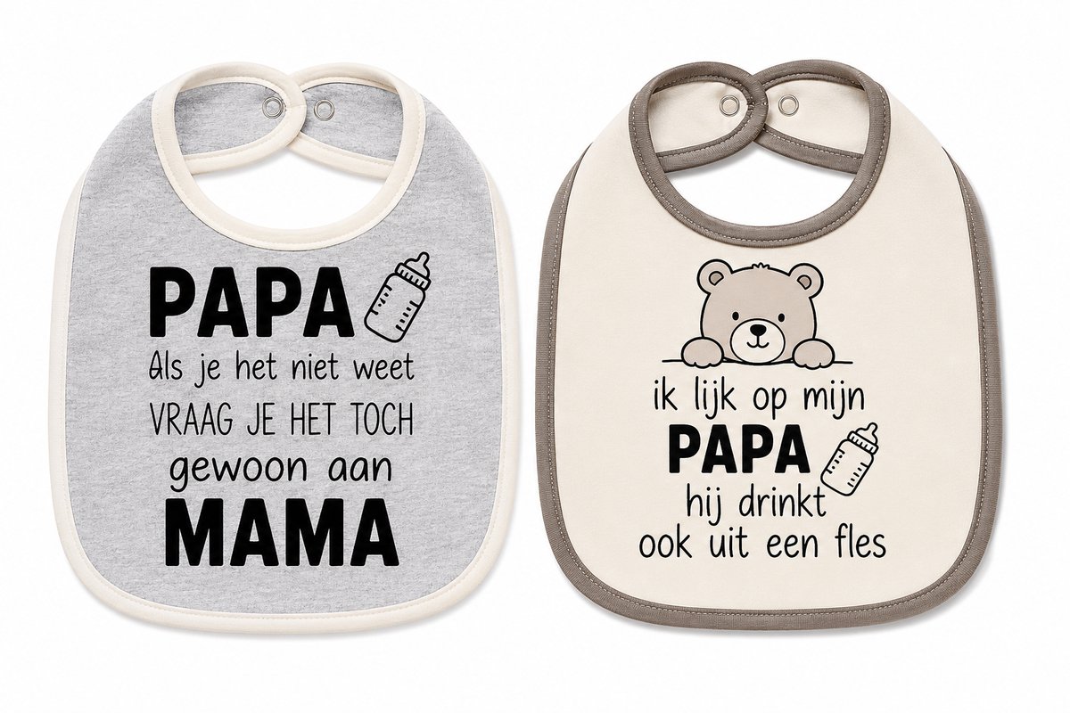 zwangerschap aankondigen Set van 2 Baby slabbetje cadeau tekst aankondiging papa als je het niet weet vraag mama en lijk op mijn papa hij drinkt ook uit een fles Geboorte Kraamcadeau voor de liefste aanstaande ouders moeder vader eerste vaderdag