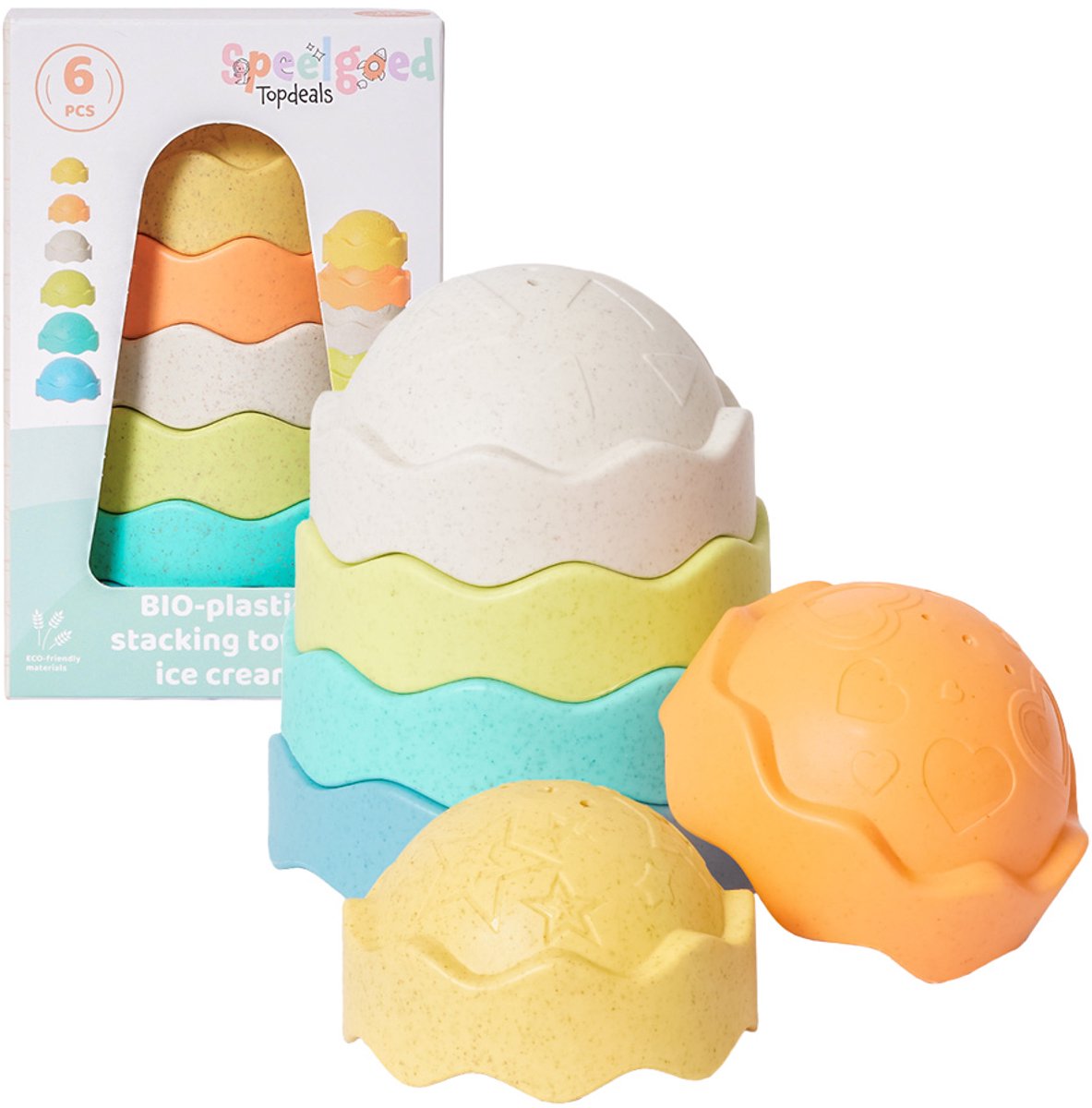 Speelgoedtopdeals - BIOplastic Stapeltoren Ijs 6-delig - Duurzaam Speelgoed