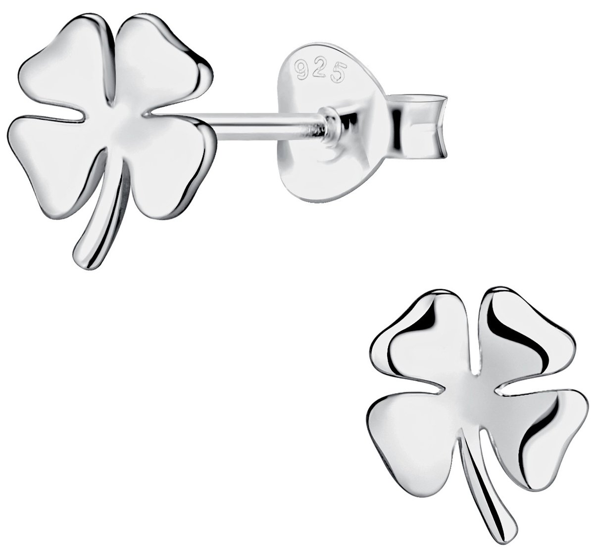 Joy|S - Zilveren klaver oorbellen - klavertje vier - egaal en massief - rhodium / gehodineerd - 7 x 8 mm - sterling zilver 925 - klavertjes - oorknoppen
