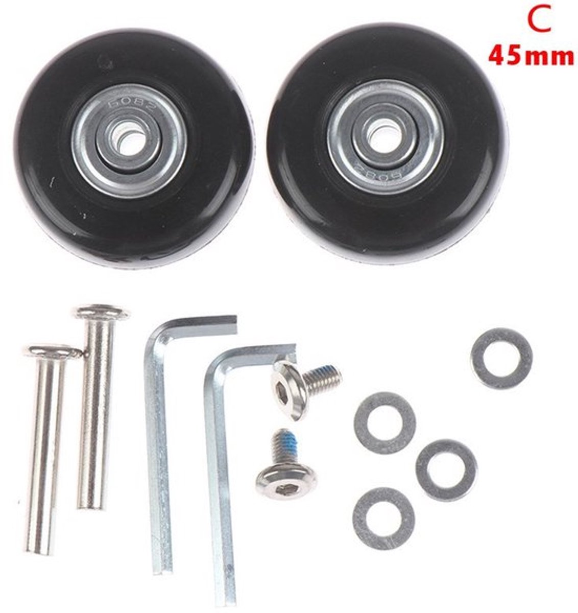 Vervangende bagagewielen, bagagewielen met een buitendiameter van 45 mm, vervangingsset voor bagagewielen, luxe as.