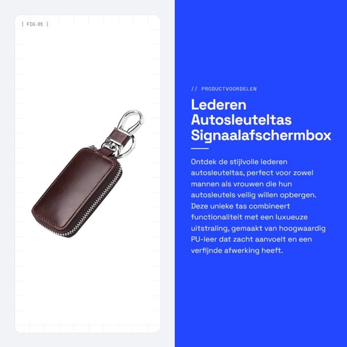 Autosleuteltas Luxe PU-leer - Sleutelhanger - Signaalafschermbox - Munthouder - Autosleutelhouder - 8,5 × 2,4 cm