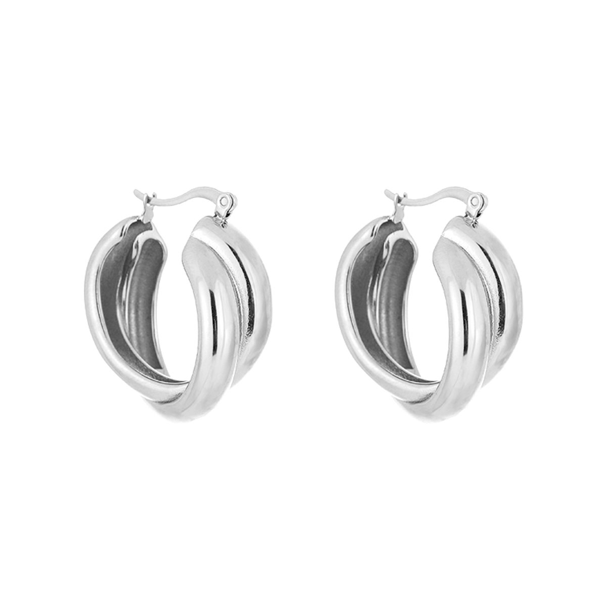 Stainless Steel Chunky Twisted Crossover Hoops – Luxe Getwiste Oorringen – RVS - Goud