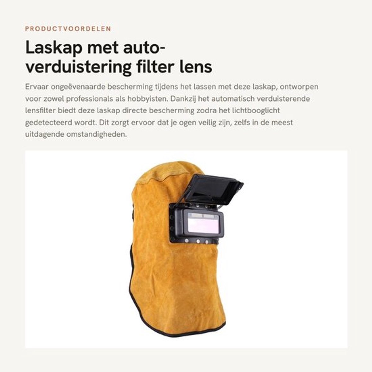 Laskap Automatisch Verduisterend - Leren Masker - Duurzaam - Volledige Bescherming - Hoge Kwaliteit - Effectieve Veiligheid - Lashelm