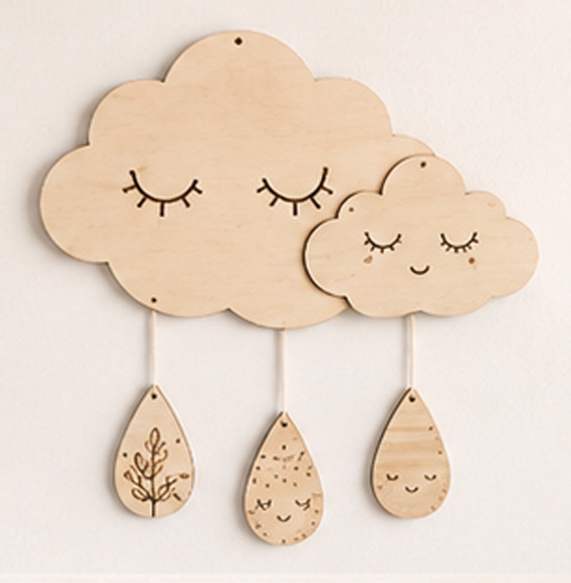 Houten Wolk met Baby Wolkje | Wanddecoratie Babykamer | Boho Nursery Decor | Baby Room Wall Decoration | Houten Decoratie