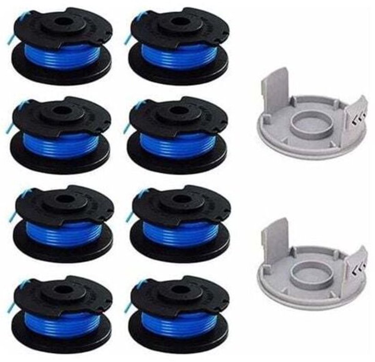 10 vervangende spoelen geschikt voor Ryobi One+ AC14RL3A grasmaaiers, 18V 24V 40V, Ø 1,6 mm, 20,11 m lang (inclusief 8 spoelen en 2 afdekkapjes).