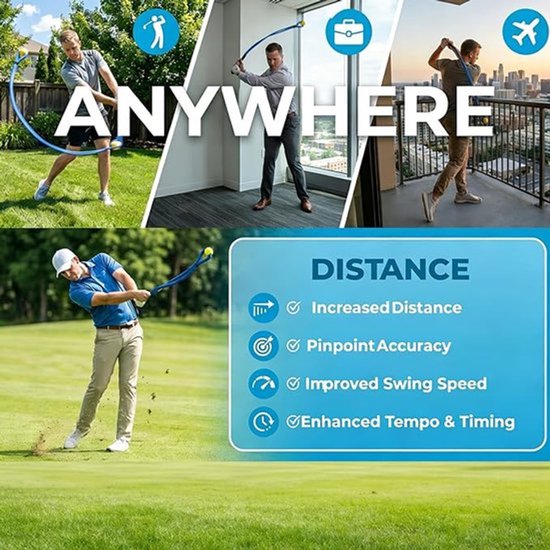 De Blue Golf Rope Swing Trainer is een professioneel trainingshulpmiddel dat is ontworpen om de swingsnelheid, het ritme, de flexibiliteit en de kracht te verbeteren. Geschikt voor warming-ups en oefeningen, van Merkloos — afbeelding 3