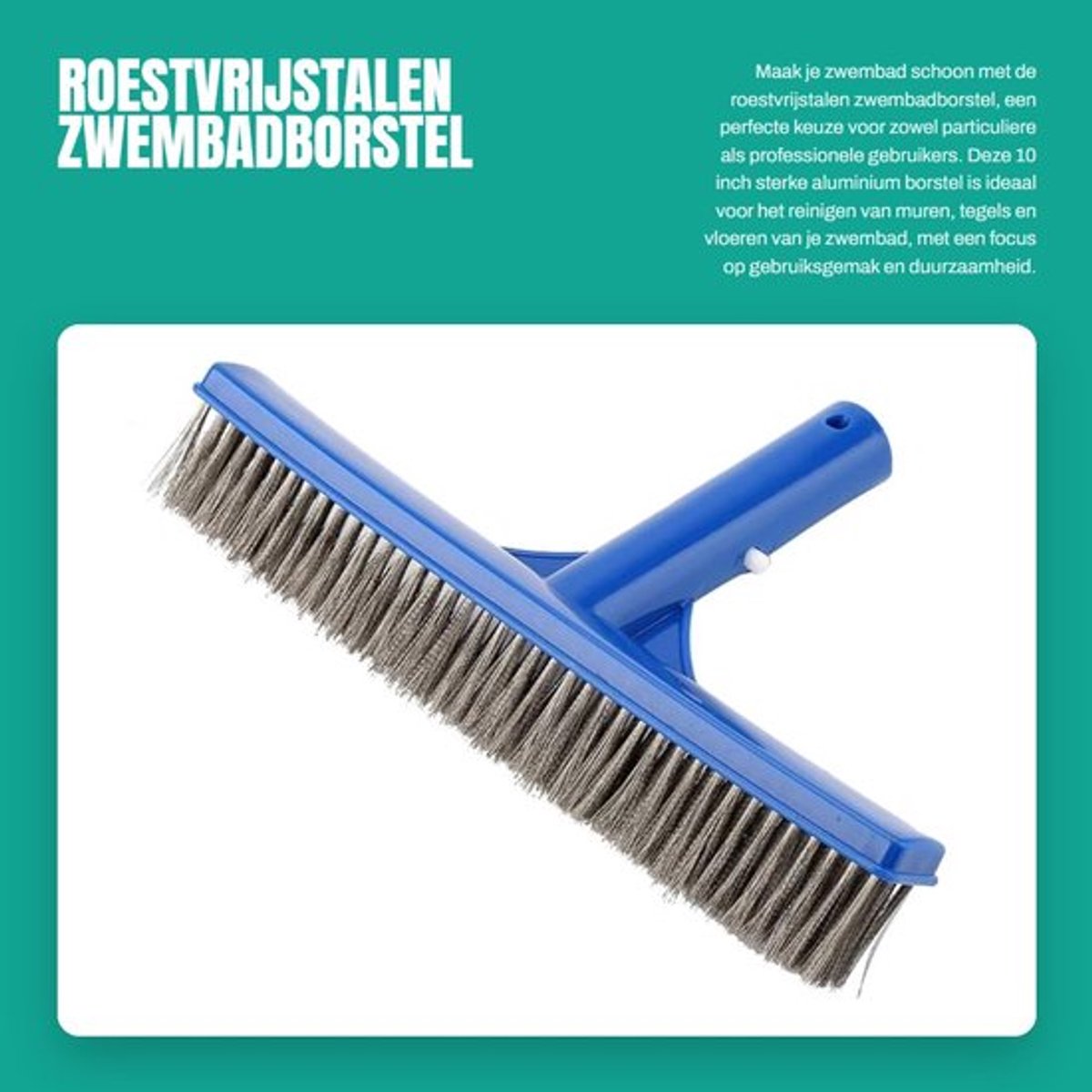 Zwembadborstel Roestvrij staal - Aluminium Handvat - Harde Stalen Borstels - Lichtgewicht - Corrosiebestendig - Hoogwaardige Reinigingsefficiëntie - Zwembadreiniger
