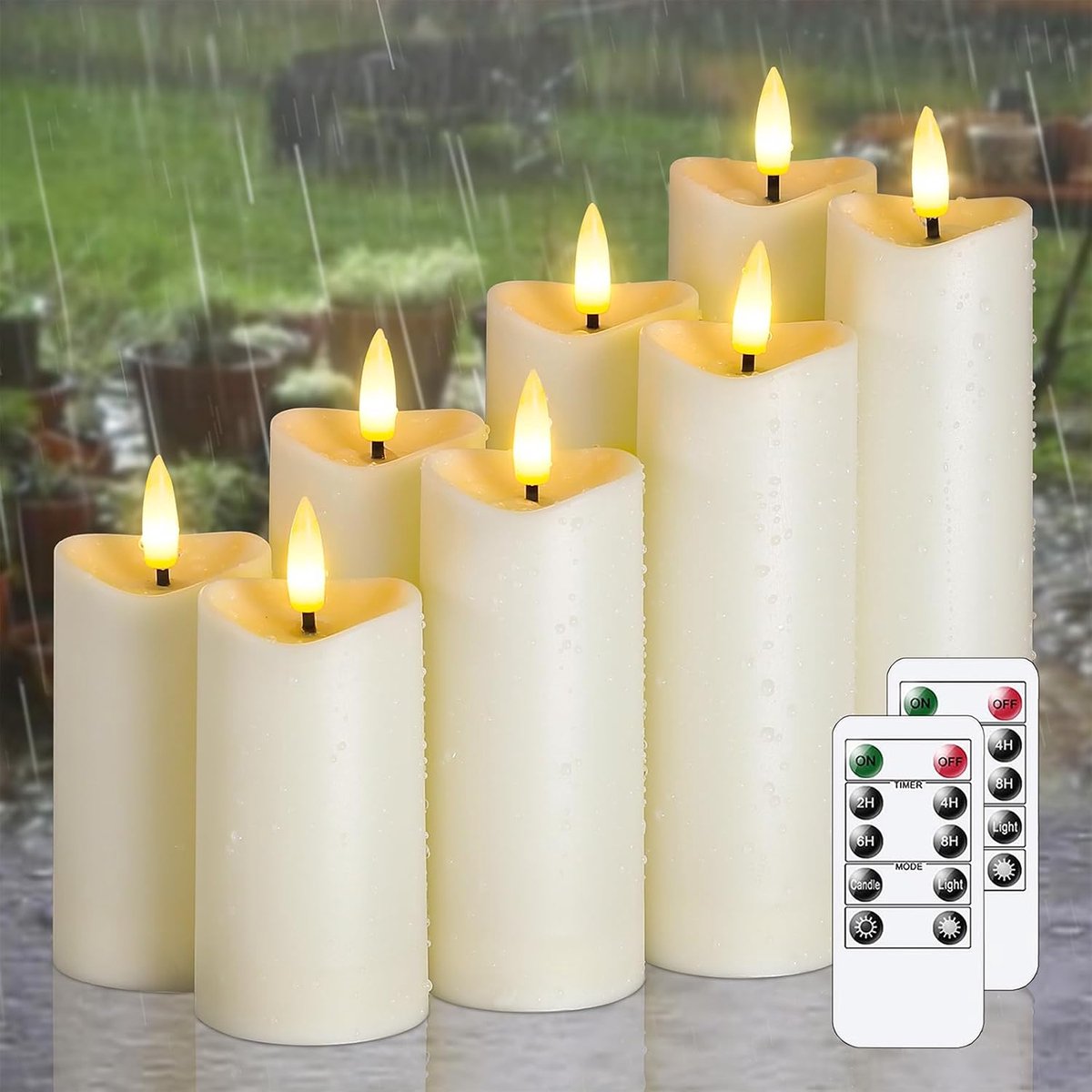 SnelShoppen - Waterdichte Vlammeloze LED Kaarsen Set 8 Stuks - Ivoor - 5,5 cm Diameter - Hoogtes 10, 12,5, 15, 17,5 cm - Kunststof met Golfvorm Design