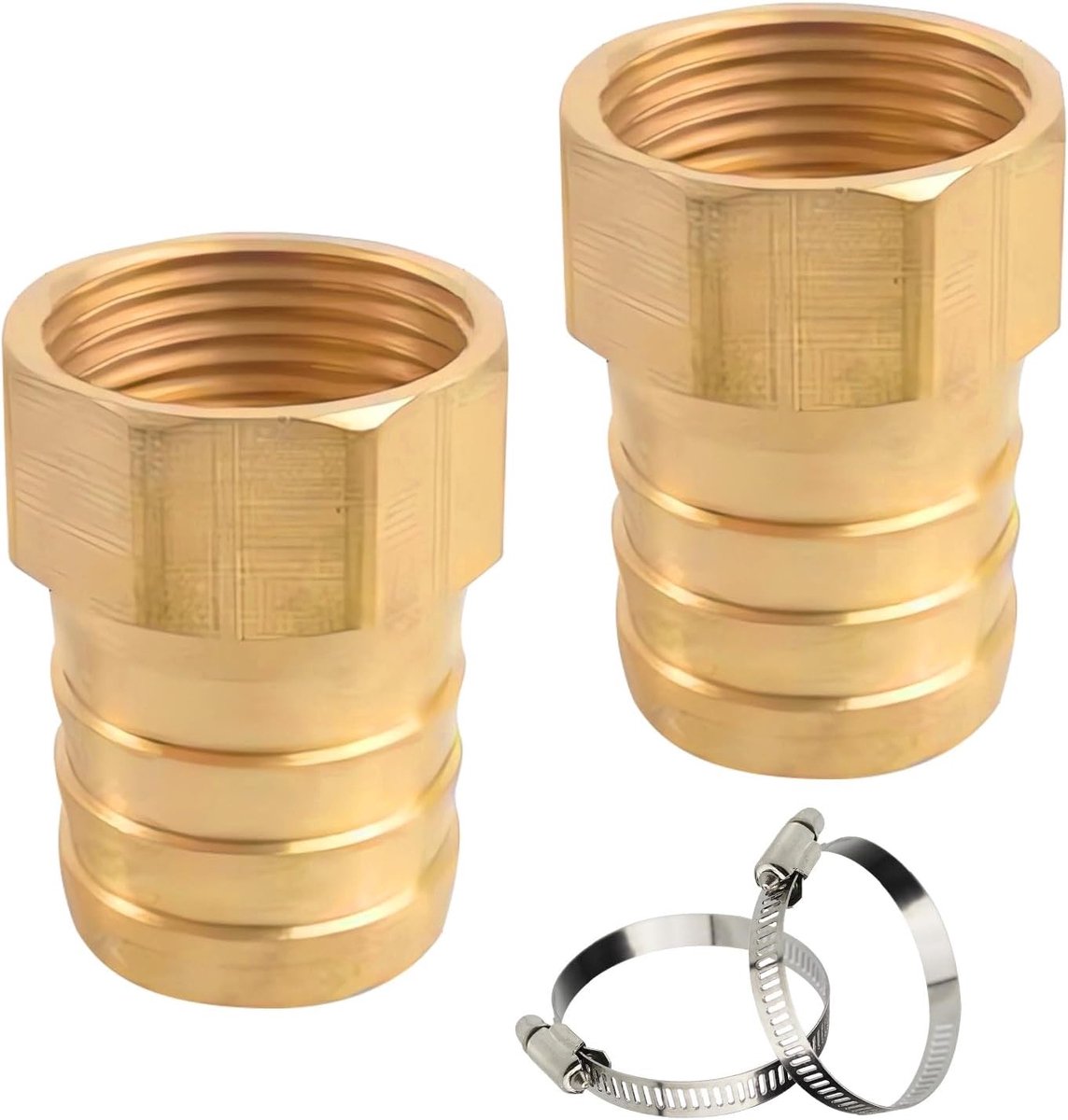 2 stuks Messing Slang Tubs, 1 Inch IG x 32mm Slang Schroefverbinding, G1" Slangconnector met Slangklemmen, DN 25 Messing Slangbuis voor Regenwater, Watertanks en Reservoirs