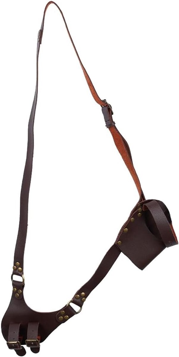 Verstelbare middeleeuwse kikkerriem en schouderband van leer – Retro schedehouder voor LARP, ridder, krijger en piratencosplay, bruin kostuumaccessoire