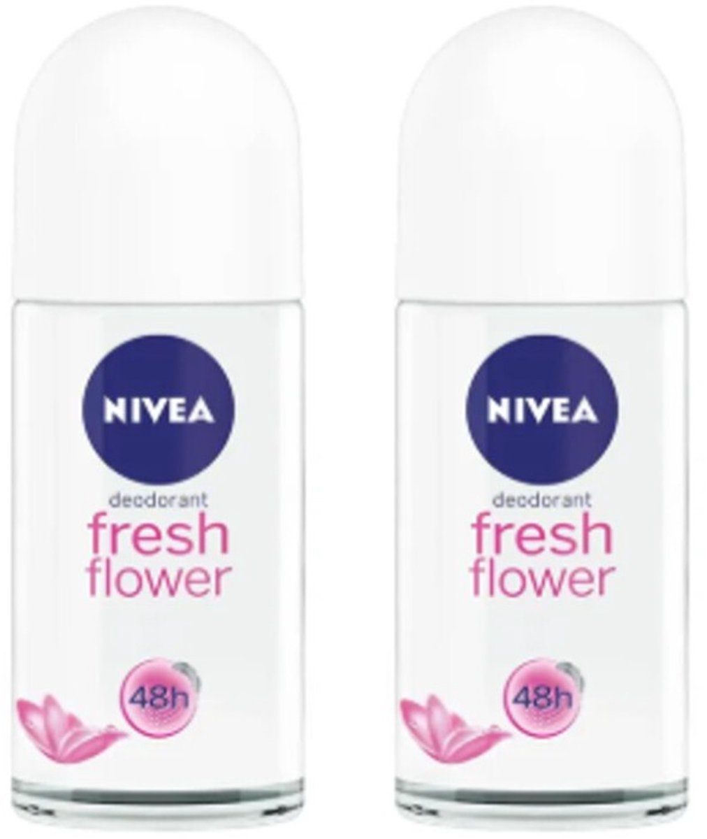 2 x Nivea - Deo Roller - Fresh Flower - 48 Uur Lang Werkend - 50 ml - NIVEA Fresh Flower Deodorant Roller - 48 Uur Bescherming - 0% Aluminium - Bloemige Geur - Huidverdraagzaam