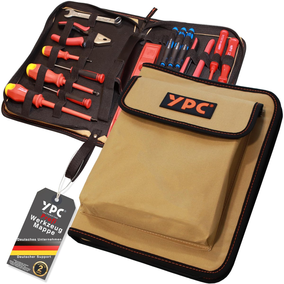 SnelShoppen - YPC ZipCaddy XL Gereedschapsmap 31x23x5 cm, grote gereedschapsorganizer met buitenvak, 34 bevestigingslussen, lege gereedschapstas, stee