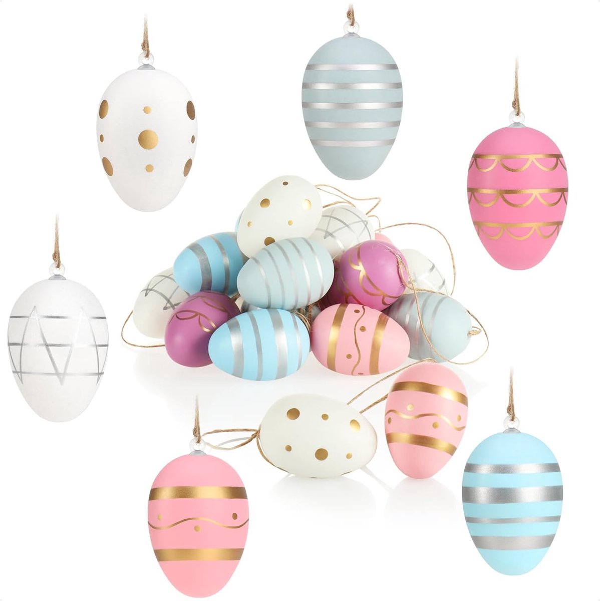 Paaseieren voor ophangen - 18 stuks - kunststof - vrolijke kleuren voor decoratie - ShopVlot