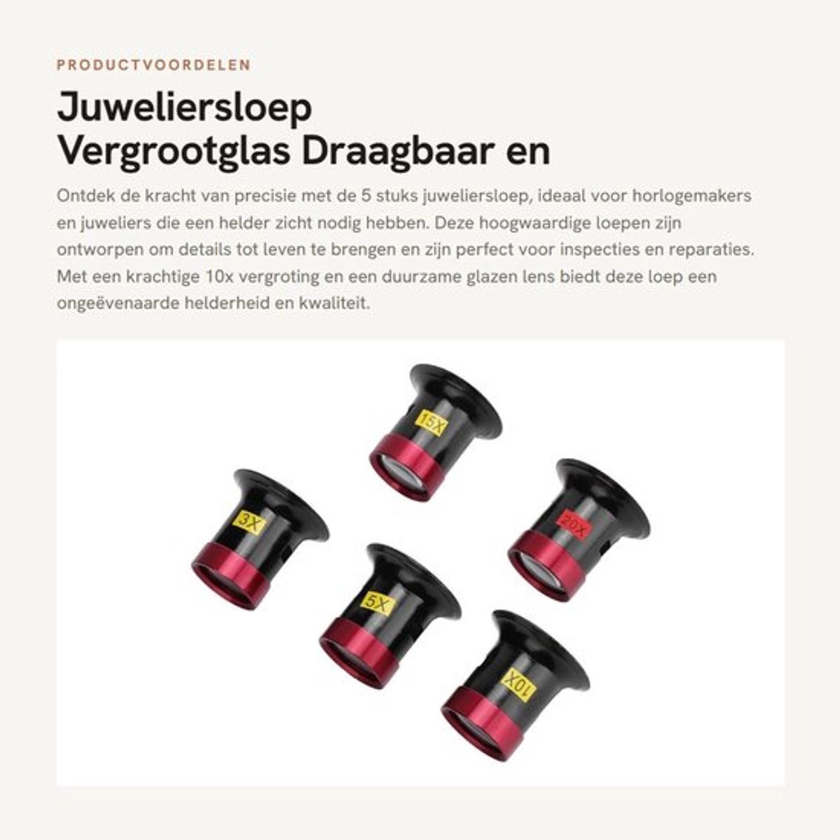 Juweliersloep 10x - Vergrootglas - Draagbaar - Monoculair - Aluminiumlegering - 5 Stuks