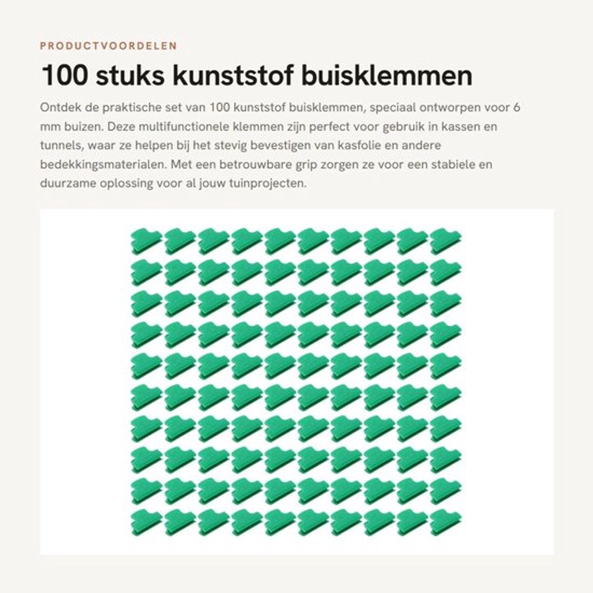 Buisklemmen 100 Stuks - Kunststof - Multifunctionele Klemmen - Kasfolie Bevestiging - Geschikt voor 6 mm Buizen - Duurzaam - Tuinklemmen
