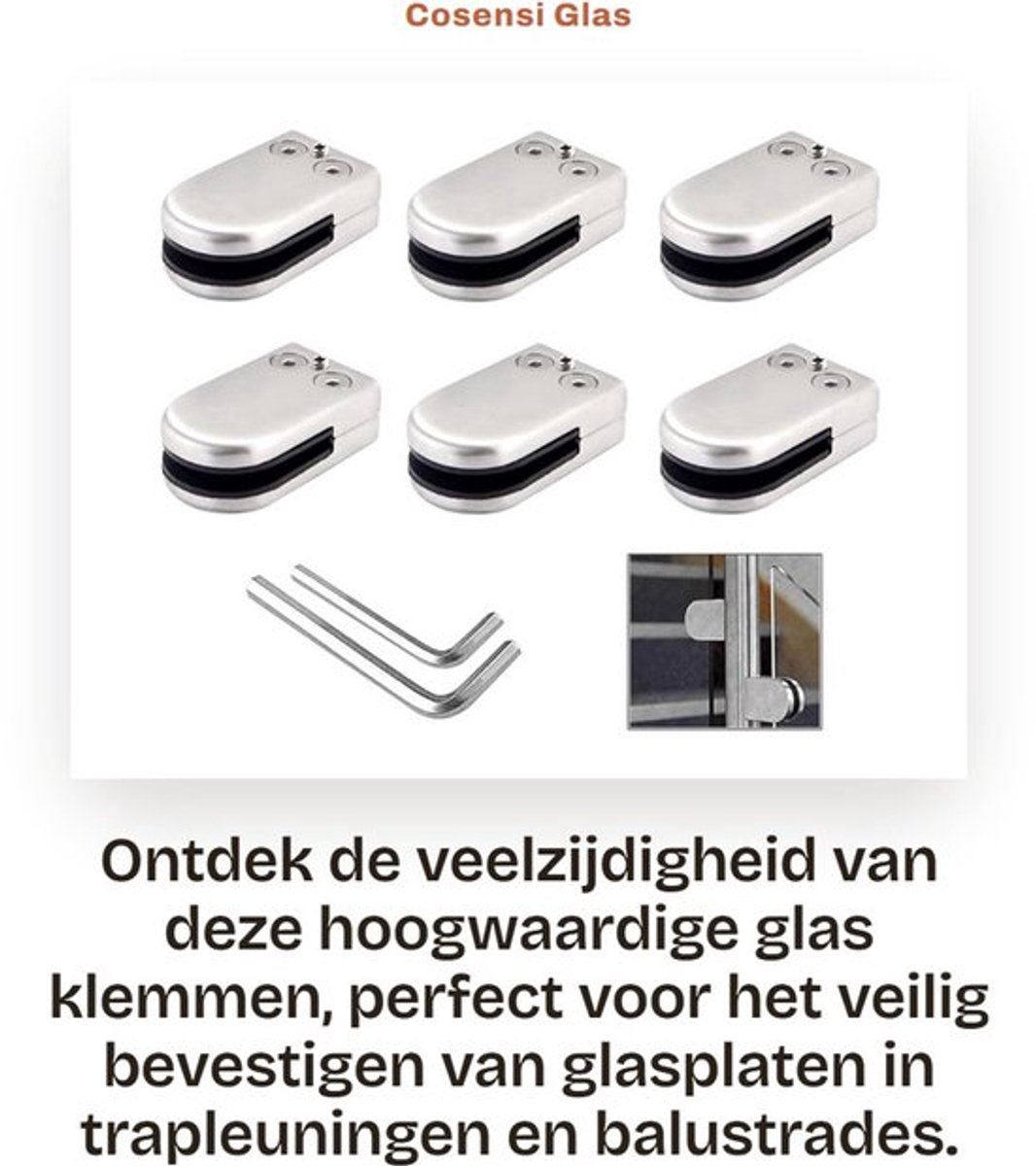 Glasbeugels 6 Stuks - Verstelbare Glasbeugel - Roestvrij Staal 304 - Voor 6-8mm Glas - Inclusief Inbussleutels - Makkelijk te Installeren - Glasclip