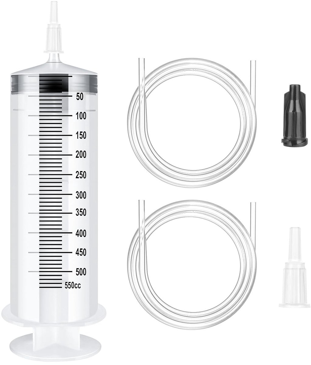 SnelShoppen - 500ml Plastic Syringe Zonder Naald, Vloeistof Meet Syringe met 2 Transparante Katheters voor Laboratorium, Wetenschappelijk Experiment,