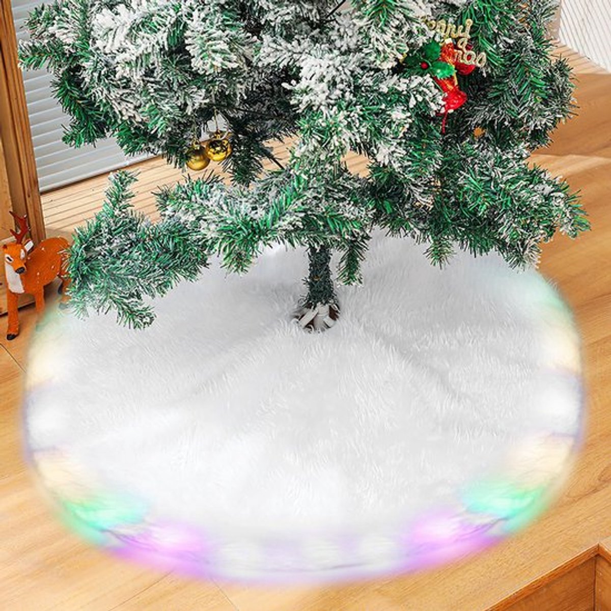 Kerstboomdeken 78 cm - Witte Kerstboomrok - Pluche Kunstbont - LED Licht - Bescherming tegen Dennennaalden - Decoratie voor Kerstboom