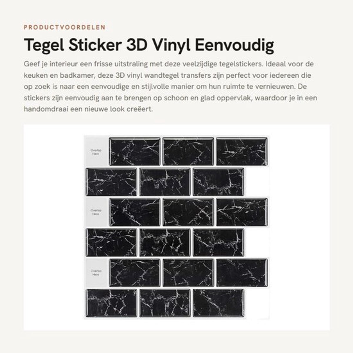 Tegelstickers 3D Vinyl - Zelfklevende Wandtegel Transfers - Peel en Stick - Tegelstickers Keuken/Badkamer - Vierkante Stickers - Eenvoudig aan te brengen - Muursticker
