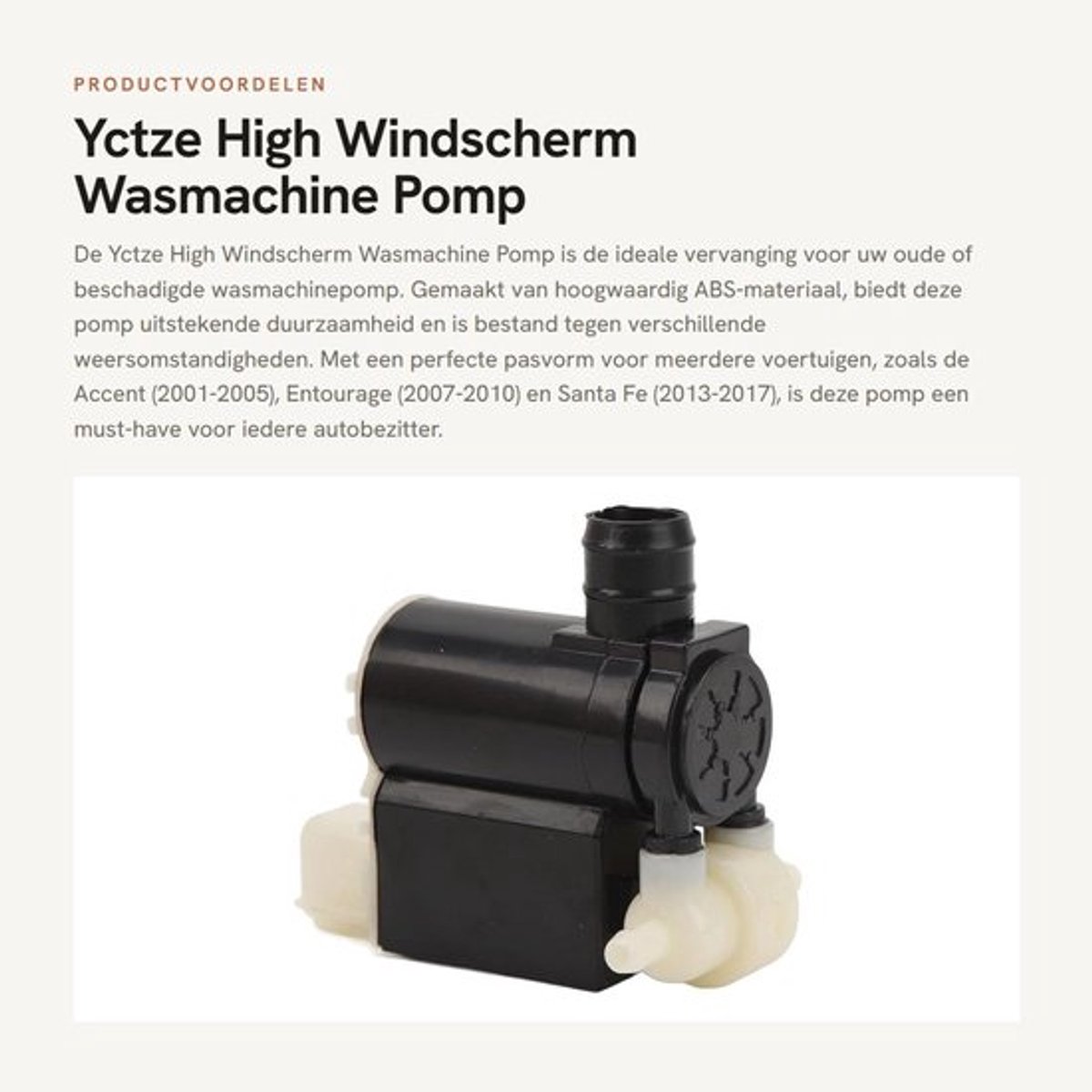 Wasmachinepomp Sterke Waterbestendig Vervanging - Windscherm - ABS - Compatibel met Accent/Entourage/Santa Fe - Meerdere Onderdeelnummers - Ruitenwisserpomp