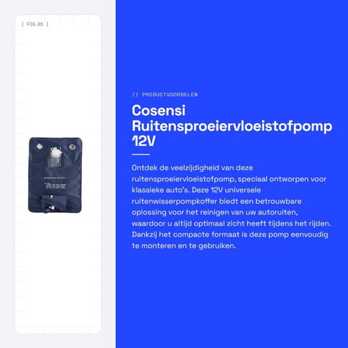 Ruitensproeiervloeistofpomp 12V - Universele Pompkit - Inclusief Slang - Voor Klassieke Auto's - Metalen/Kunststof Behuizing - AWP 23 - Sproeierpomp