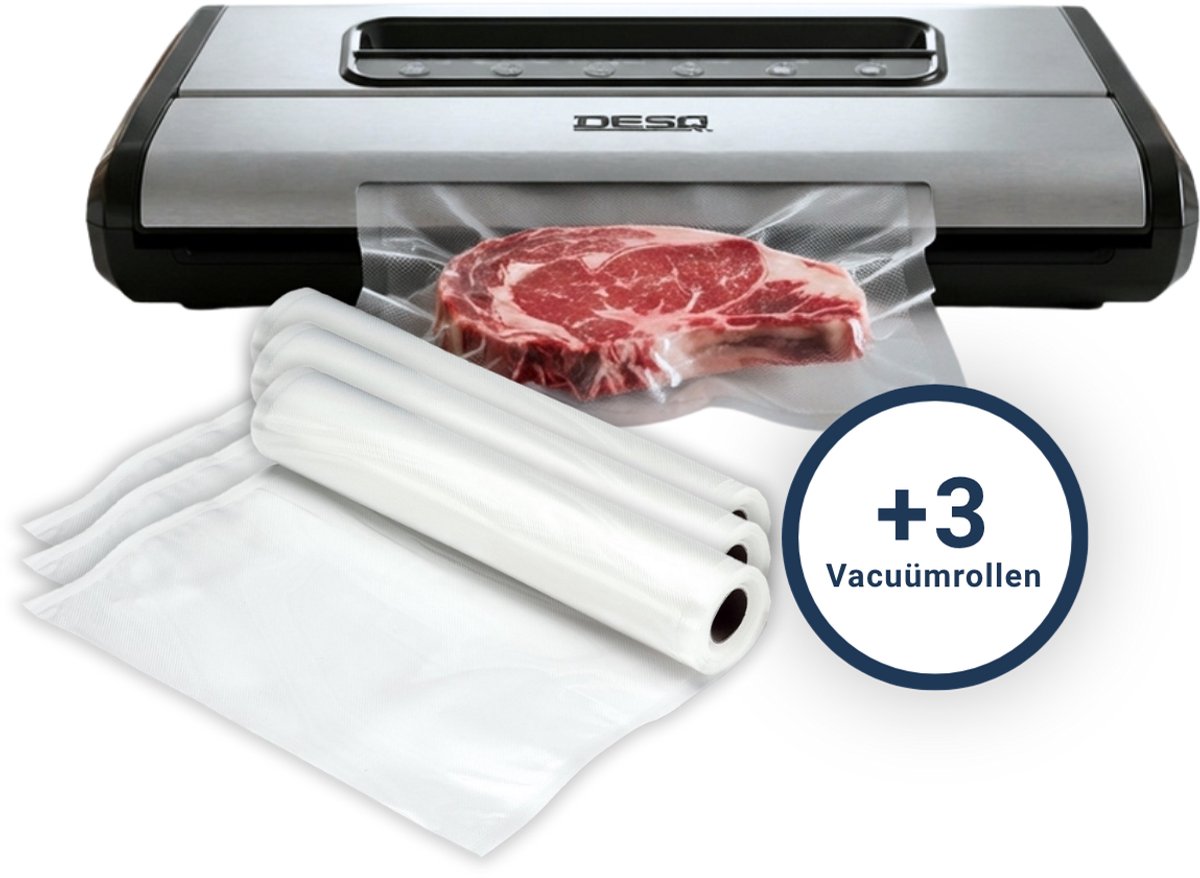 Bol.com DESQ® 8090 Premium RVS Vacuümmachine - Vacumeerapparaat - Set met 3 Vacuümrollen - Dubbele Pomp - 7 Programma's - Inclus... aanbieding
