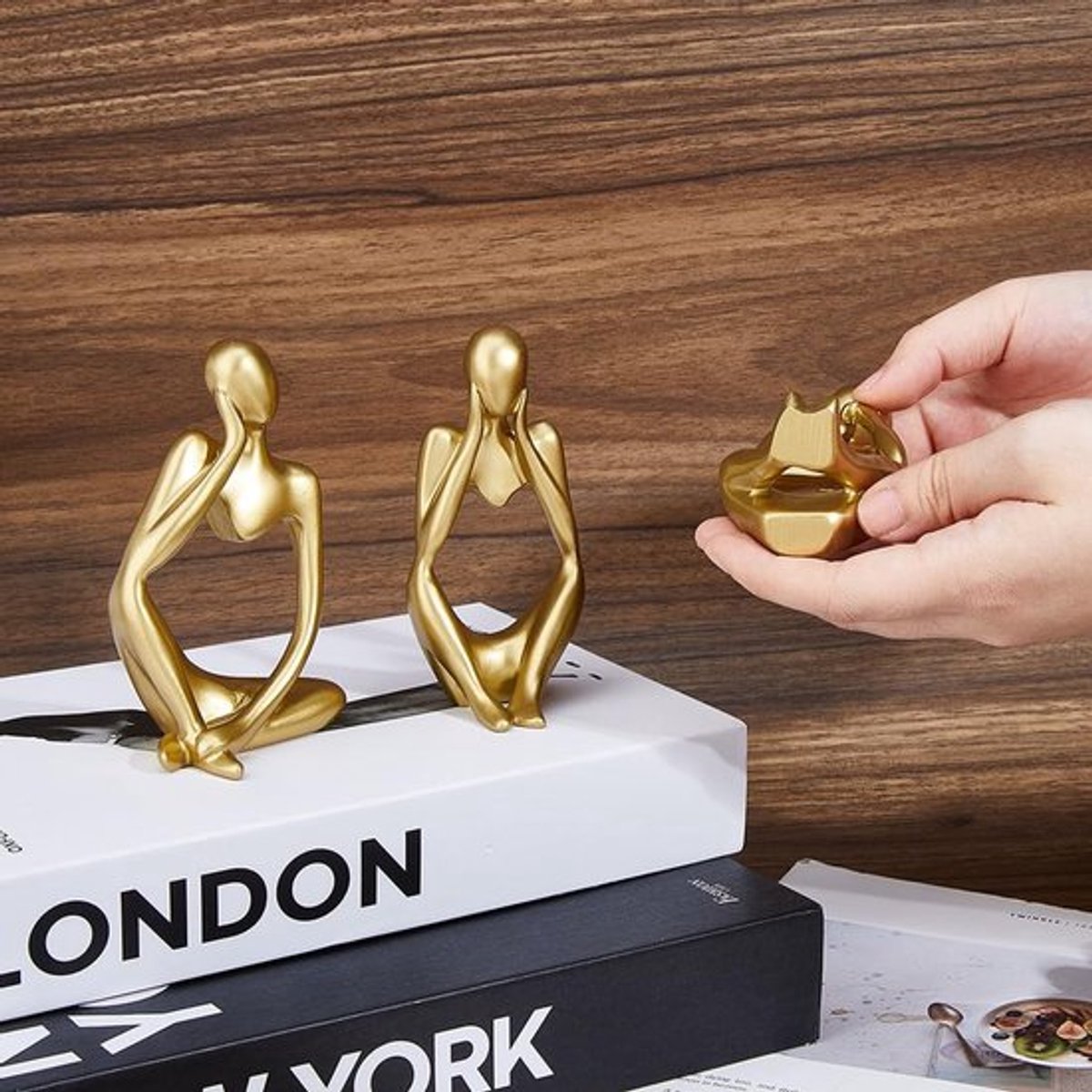 Standbeelden Set van 3 - Gouden Hars Figuren - Abstracte Sculpturen - Decoratie Woonkamer - Creatieve Accenten - Hoogwaardig Vakmanschap