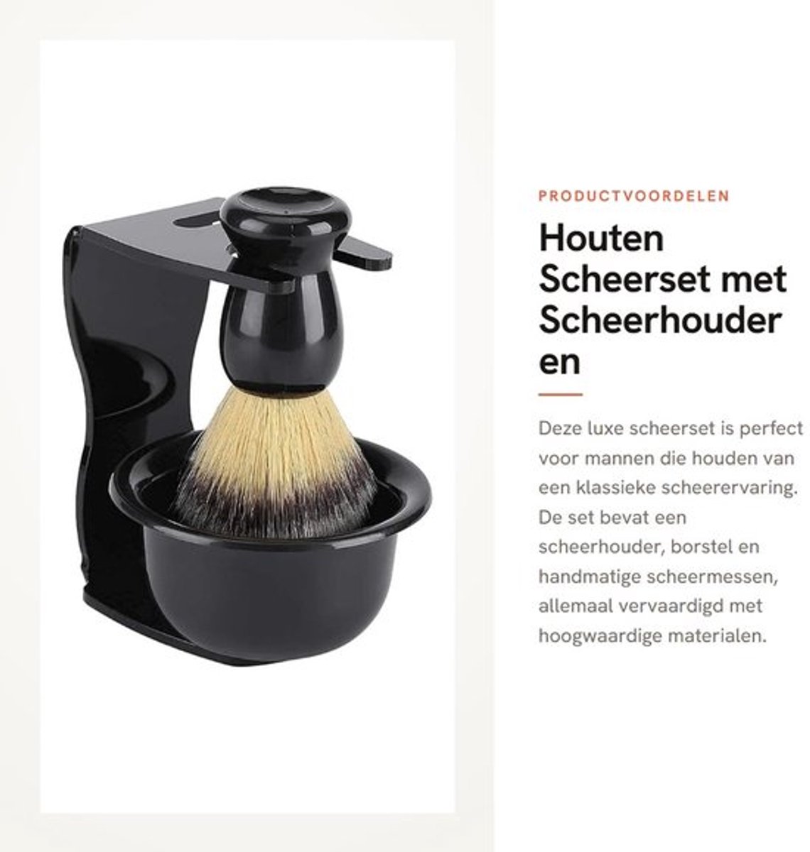 Scheerset Hout - Scheermes - Scheerkwast met Houder - Scheerkom - Scheerhouder - Praktische Opslag - Scheerkit