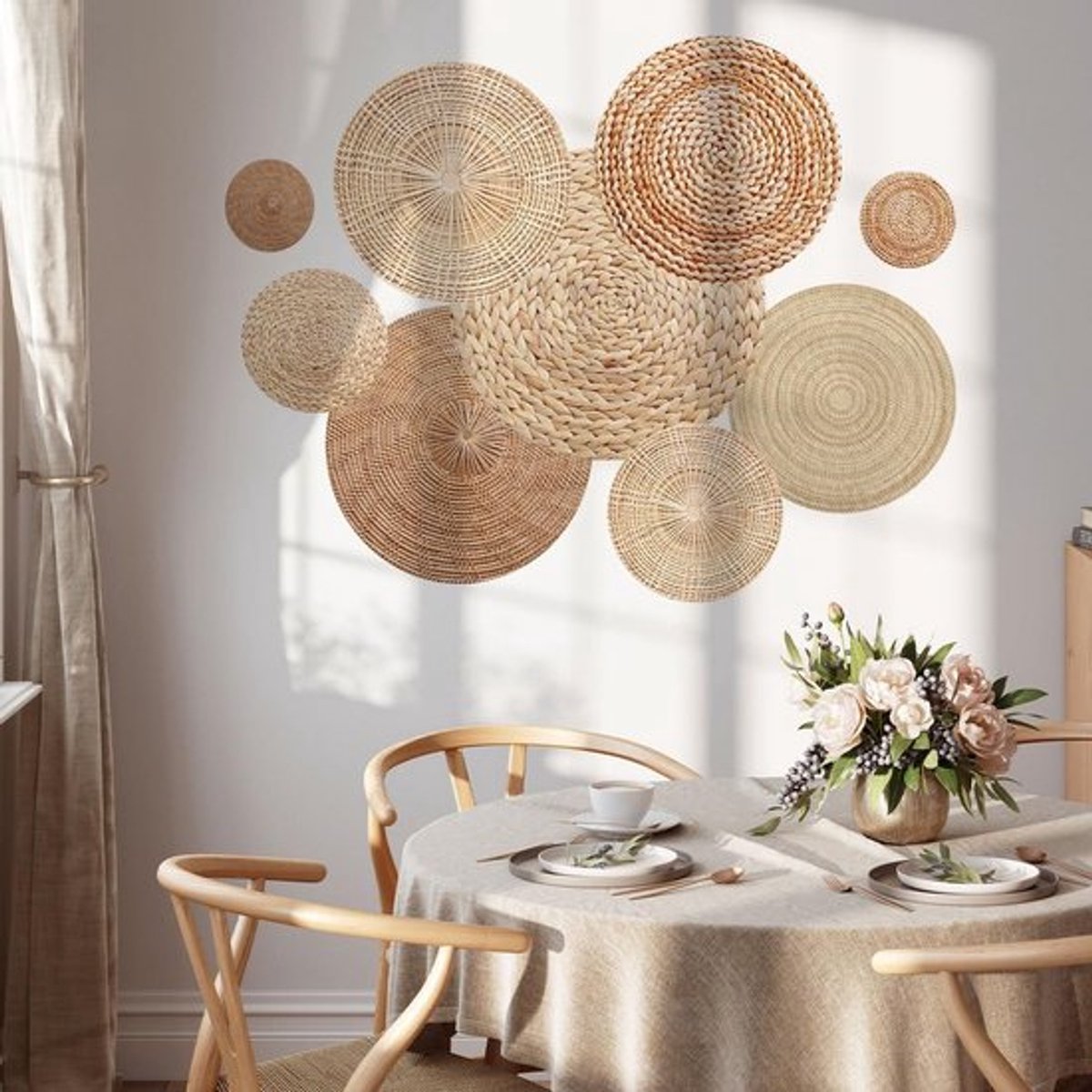 Muursticker Boho Basket - Wanddecoratie Kinderen - Wanddecoratie Slaapkamer - Wanddecoratie Woonkamer - Peel en Stick - Verwijderbaar en Zelfklevend