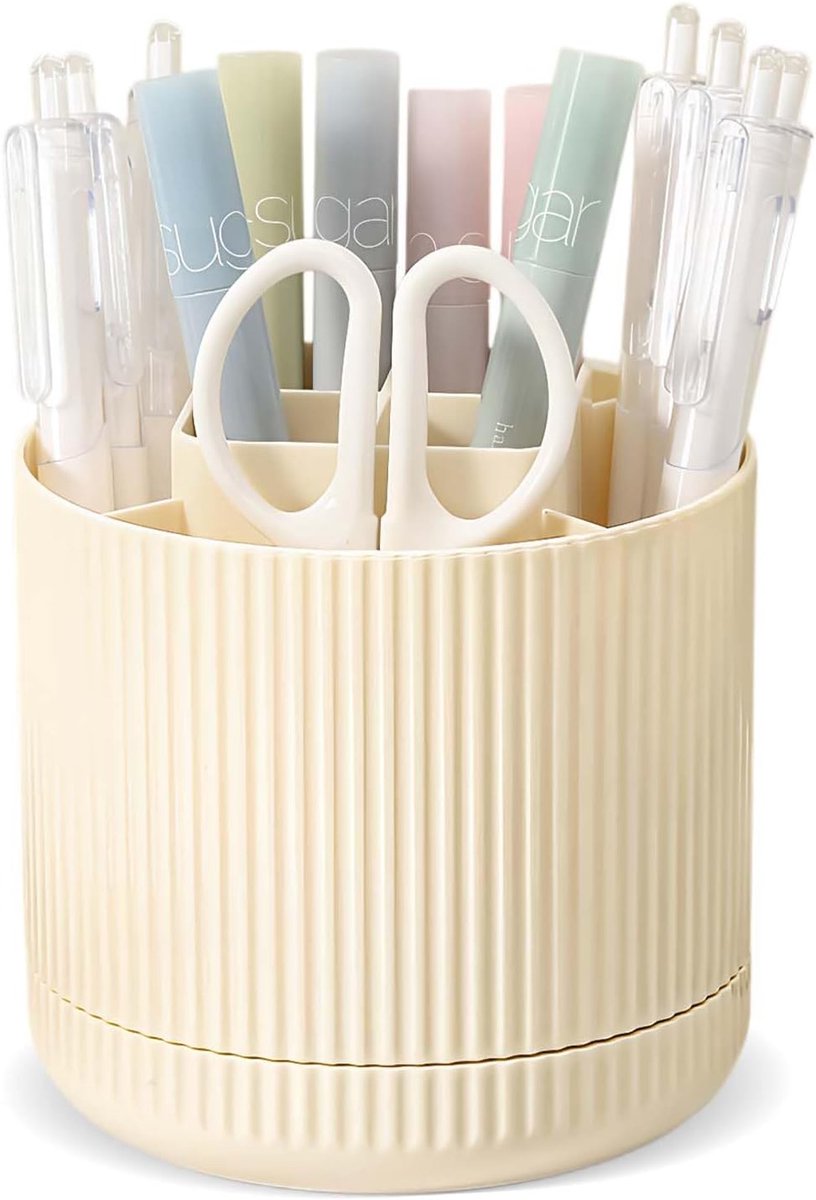 SnelShoppen - 360° Rotating Desk Pen Holder - Wit Plastic Desk Organiser met 8 Compartimenten - Grote Capaciteit voor Kantoor, School en Thuis
