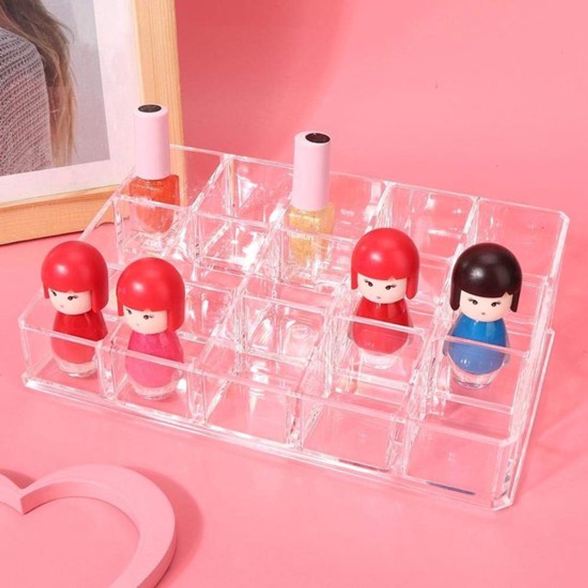 Nagellak Displayhouder 15 Roosters - Cosmetica Organizer - Acryl Opbergdoos - Lippenstift Houder - Strak Ontwerp - Transparant