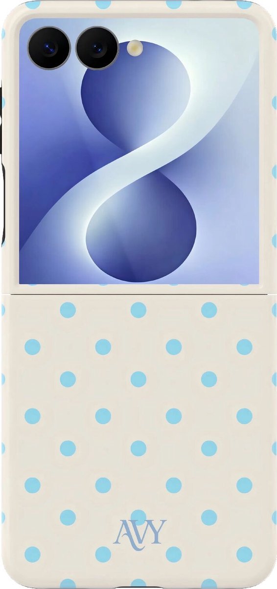 AVY Hoesje geschikt voor Samsung Galaxy Z Flip 8 | Riviera Dots | Polka Dots | Beige & Blauw | Hard Shell Back Cover | Compatibel met MagSafe & Qi2