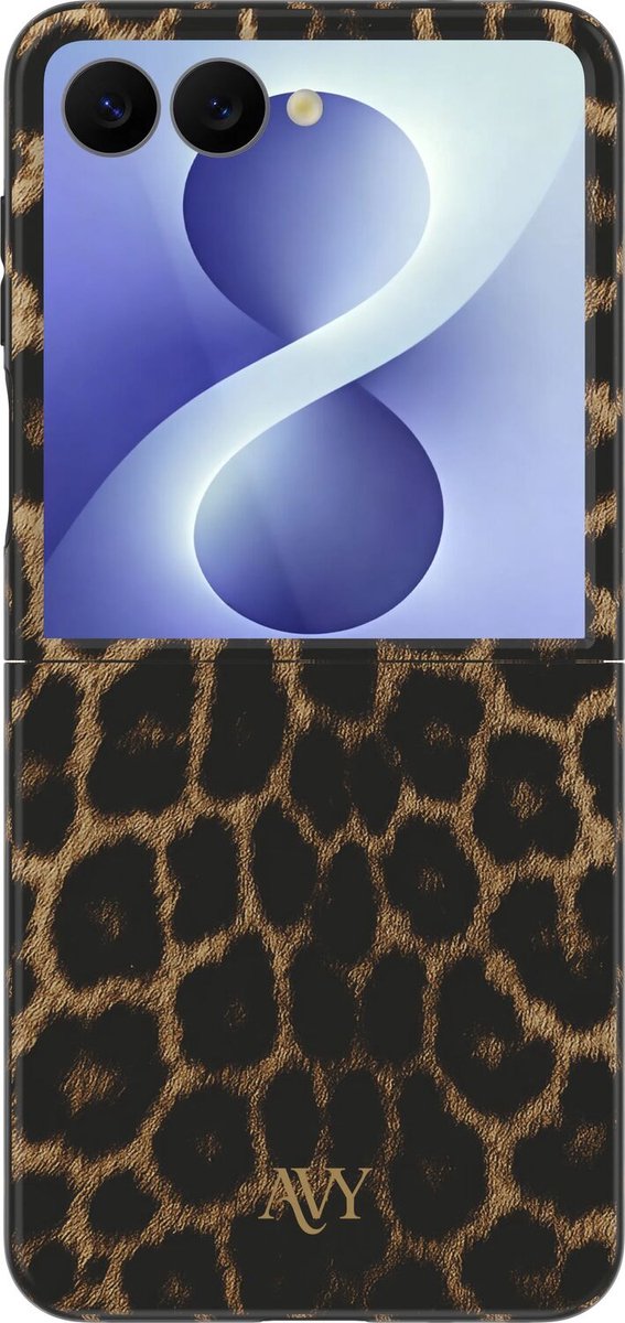 AVY Hoesje geschikt voor Samsung Galaxy Z Flip 8 | Panthera Chic | Panter | Bruin | Hard Shell Back Cover | Compatibel met MagSafe & Qi2