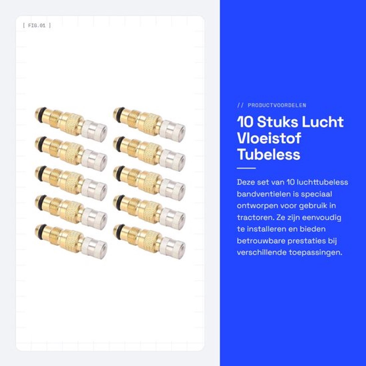 Bandventiel 10 stuks - Luchtvloeistofklep - Tubeless - Metalen klemventielen - Messing klepsteel - Veiligere rijervaring - Luchtklep
