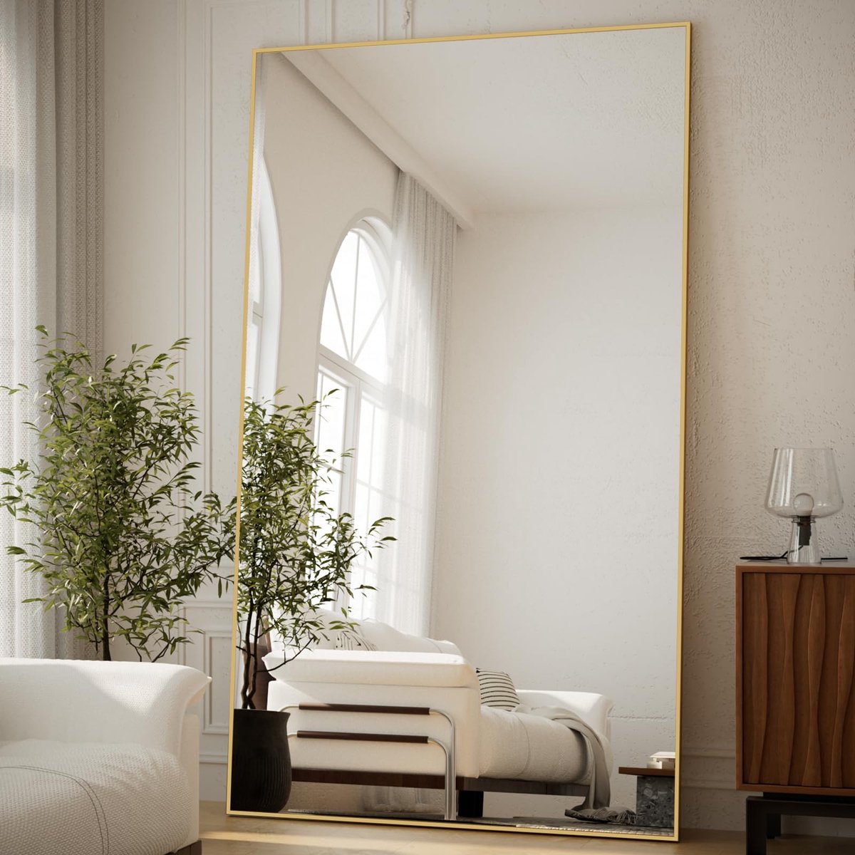 SnelShoppen - Extra grote full-body spiegel 102 x 218 cm, onbreekbare staande spiegel voor slaapkamer en woonkamer, kantelbare vloerspiegel met houder
