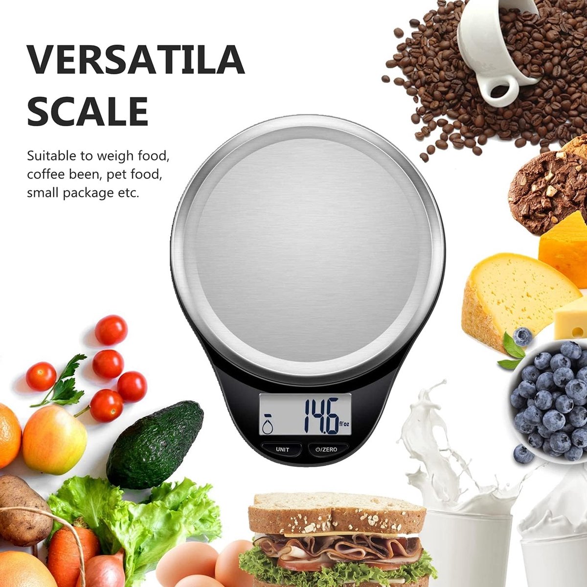 SnelShoppen - Digitale Keukenweegschaal - RVS Elektronische Weegschaal met Groot LCD Display - Precisie 1g - Maximaal 5kg - Tara Functie - Auto Off -