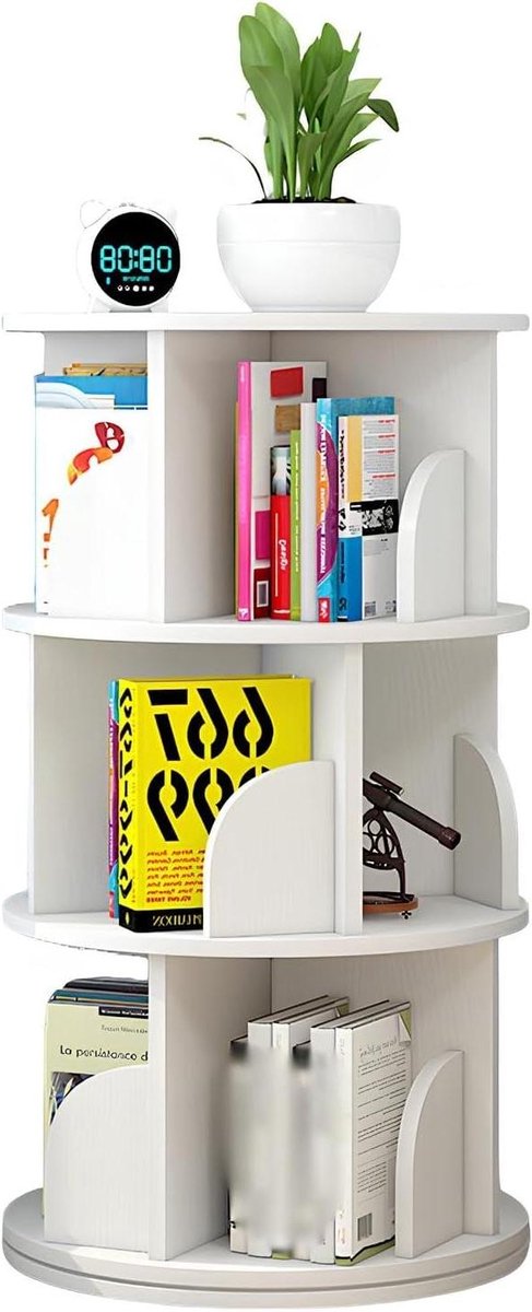 Roterende Boekenplank - Draaibare Boekenkast - Kleine Ruimtes - 360 Graden Draaibaar - Meerdere Niveaus - Wit