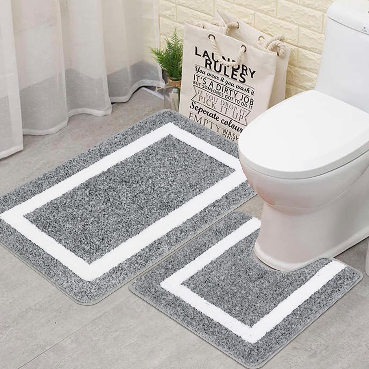 SnelShoppen - Famibay Badmat Set 2 Stuk Wasbare Antislip Badkamer Vloermat en Voetstuk Set Microfiber Super Absorberend voor Toilet en Douche – Ideaal
