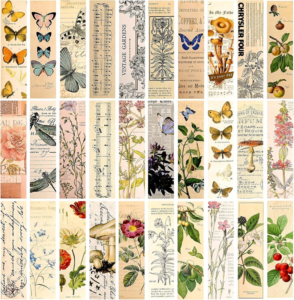 30 Stuks Aesthetic Boekenleggers voor Boekenliefhebbers - Vintage Stijl, Natuurlijke Ontwerpen, Schattige Vlinders en Bloemen Accessoires