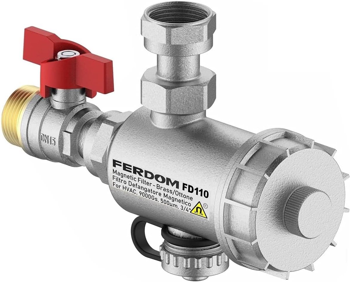 SnelShoppen - FERDOM FD110 Magnetisch Filter voor Centrale Verwarming - Compact - 9000Gs Magnet - 1000µm Mesh Filter - Voor Wandgemonteerde Boilers en