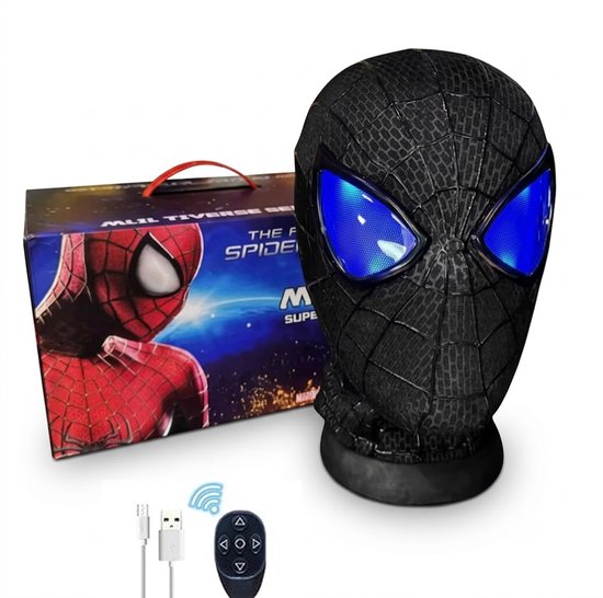 Spiderman mask zwart - Brand new day - Bewegende ogen en afstandsbediening - Lichtgevend