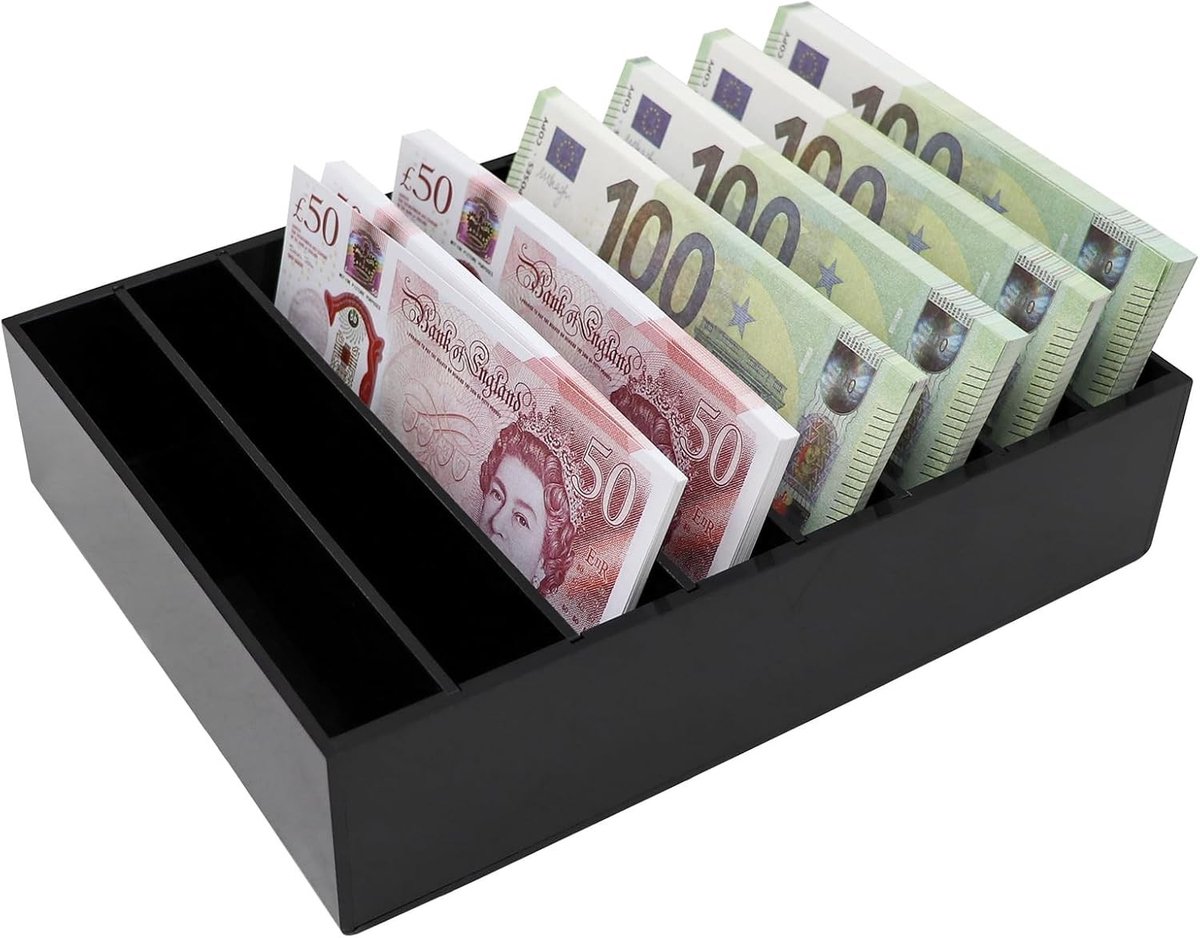 Organisator voor Geld, Zwart Acryl Geldhouder met 8 Compartimenten, Ideaal voor Briefgeld en Munten, Perfecte Oplossing voor Geldbeheer