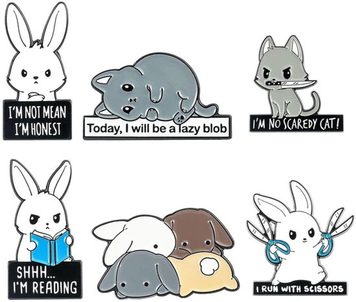 Dierenbroches 6 stuks - Schattige Dieren - Cartoonbroches - Creatieve Broches - Reversspeldjes - Duurzaam Legeringsmateriaal