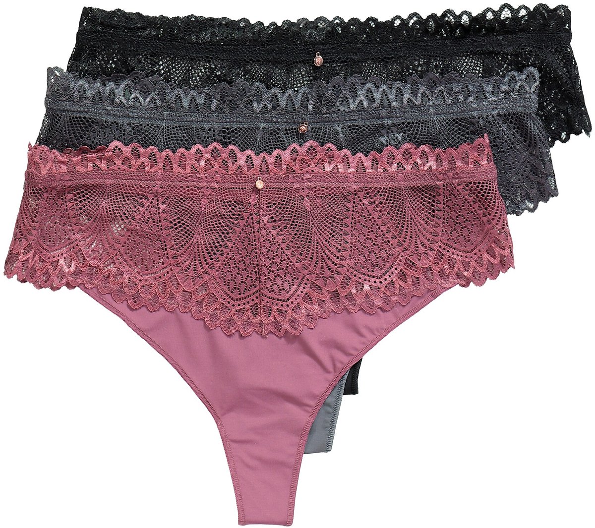 TruYou - Dames - Strings set van 3 kanten tailleband - Grijs magenta - Maat 58+